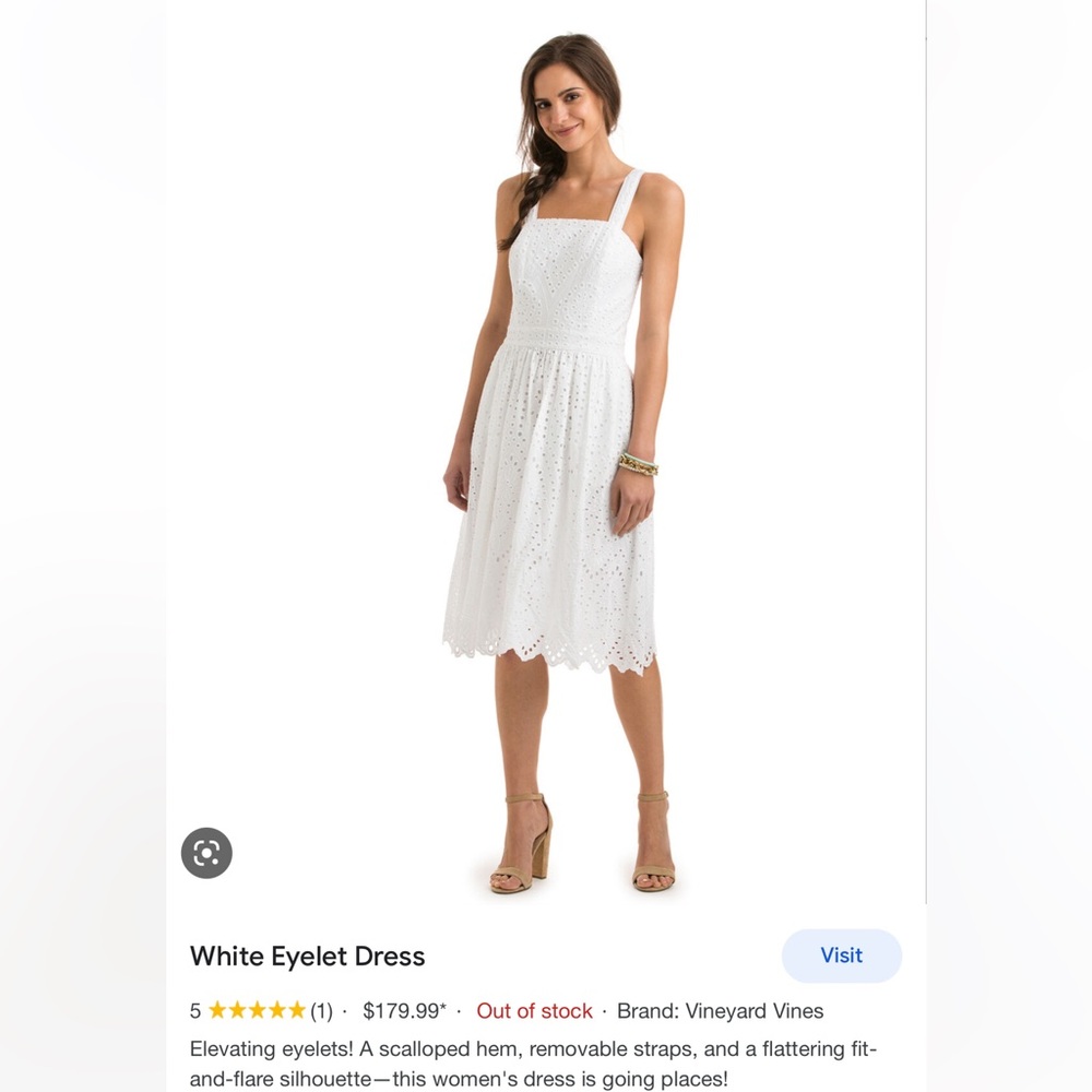Vineyard Vines white eyelet dress.100% Cotton.Scalloped hem. Wear without strap.